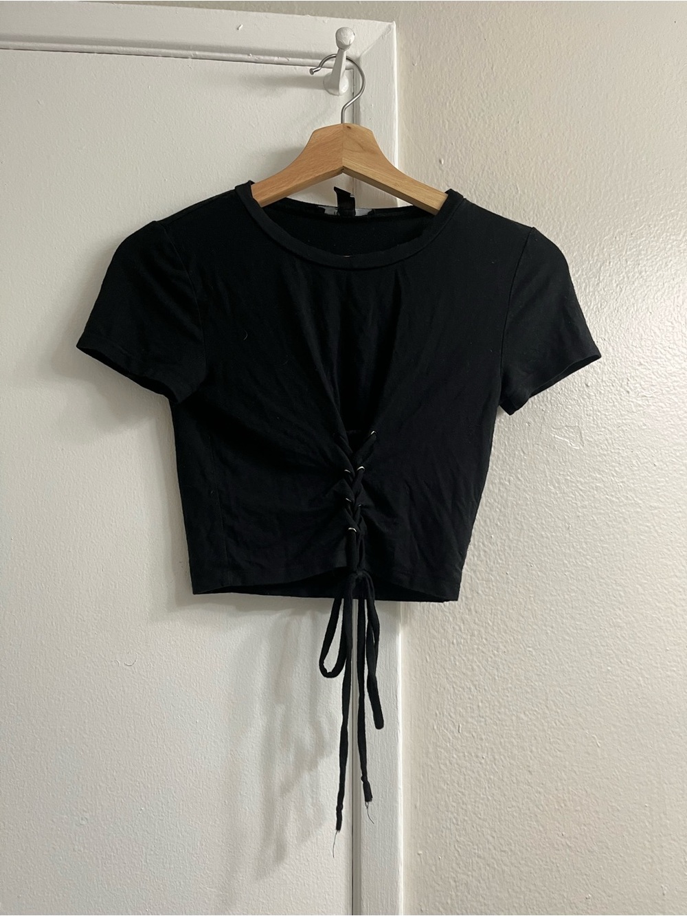 COS Black Lace-Up Crop Tee
